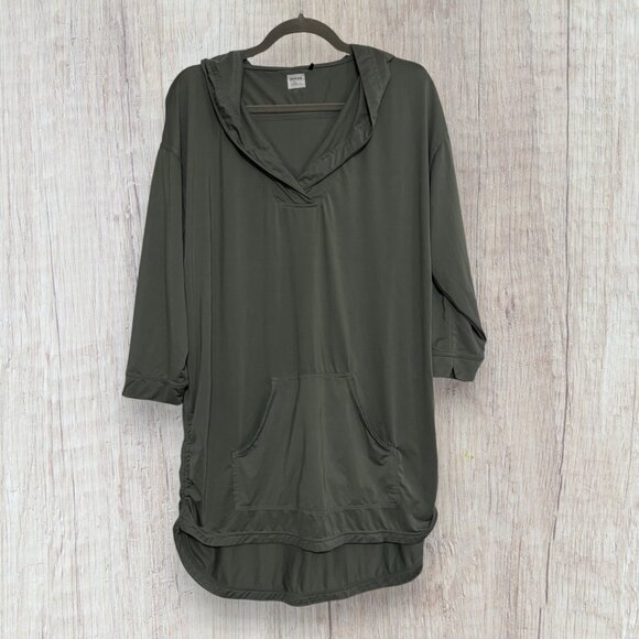prAna Brittany Hooded Tunic Dress Deep Olive Green Size L - Picture 2 of 6